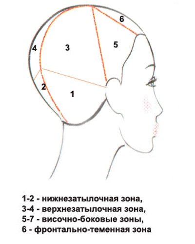 Схема раздела головы стрижки боб с удлинением